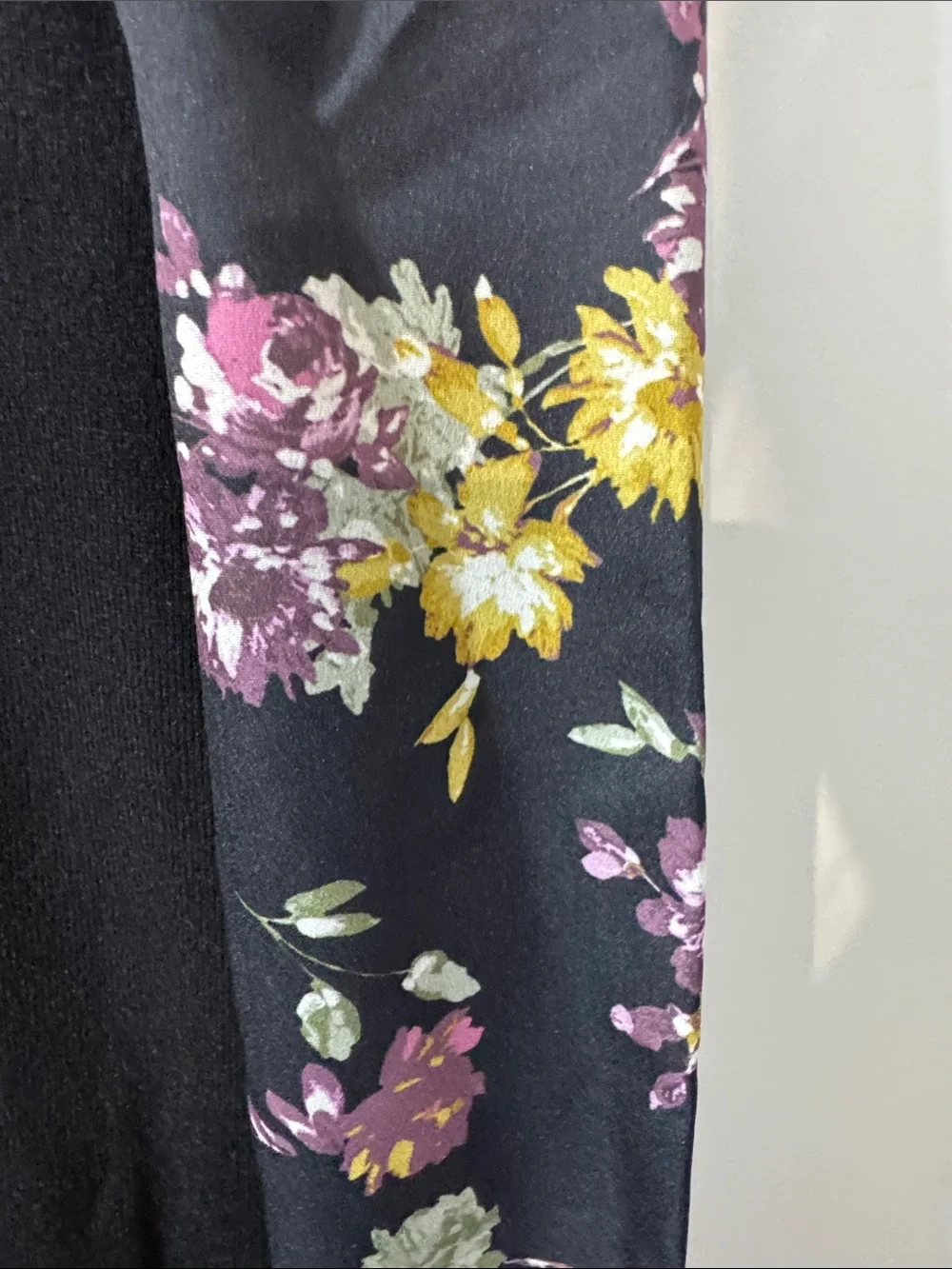 Emaline Black V-Neck Sweater with Floral Silky Puff Sleeves - Size Large